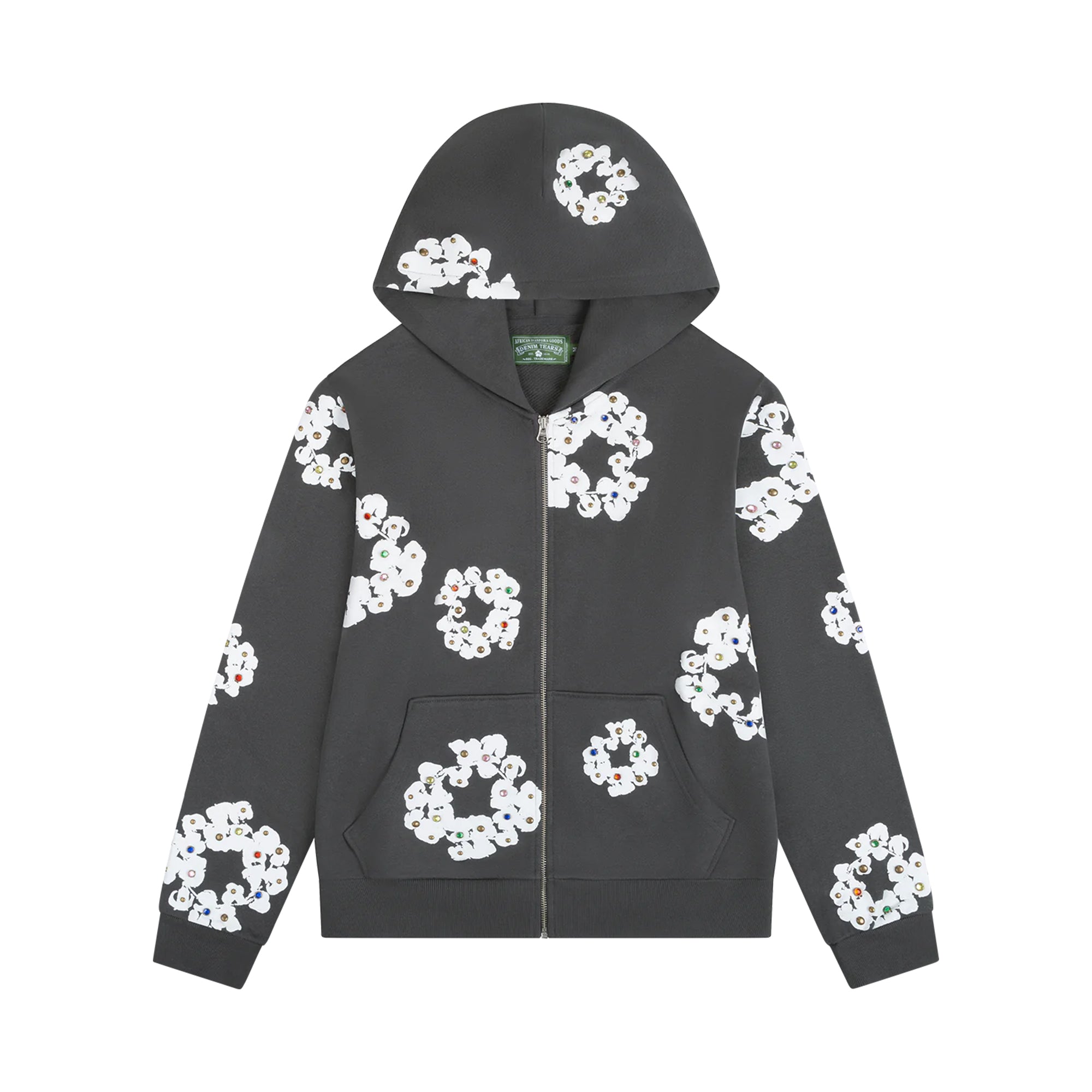 Denim Tears Rhinestone Cotton Wreath Zip Hoodie Vintage Black